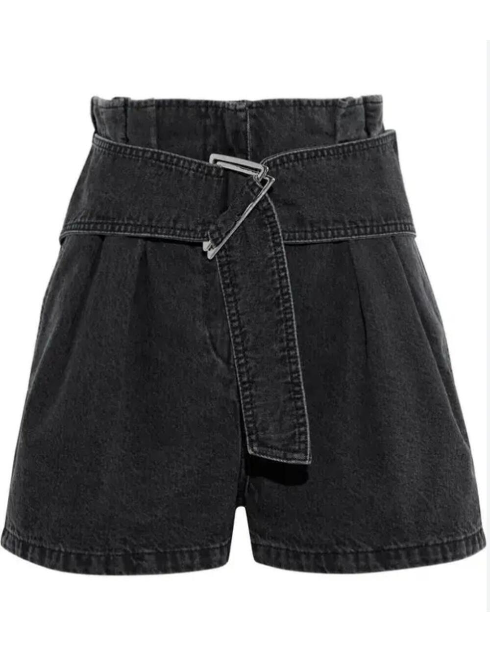 IRO Paris Moryae Belted Pleated Denim Shorts Charcoal Size 38 US 6